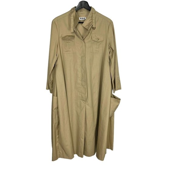 Vintage 90s Khaki Long Sleeve Button Up Full Length Tent Dress Large - Picture 1 of 11